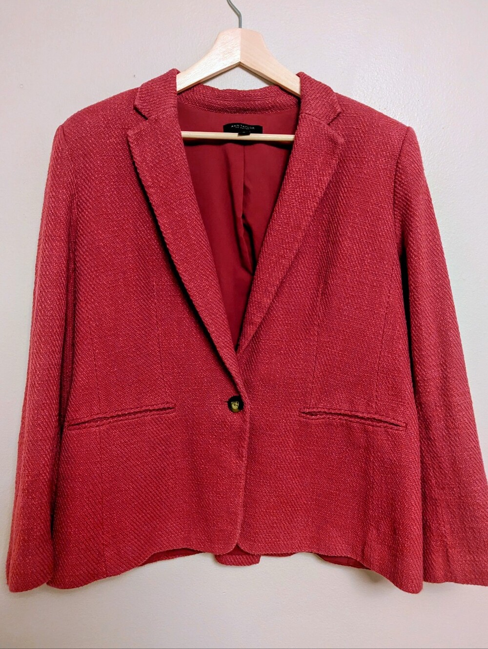 Ann Taylor Hutton Textured Single Button Blazer - Fuchsia - Picture 2 of 9